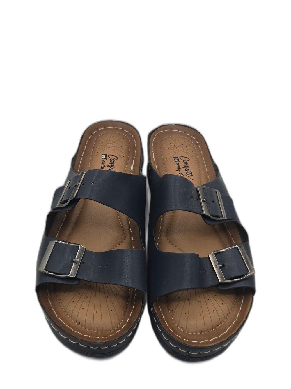 Comfort Slides with Double Buckles in Navy Womens Size 10